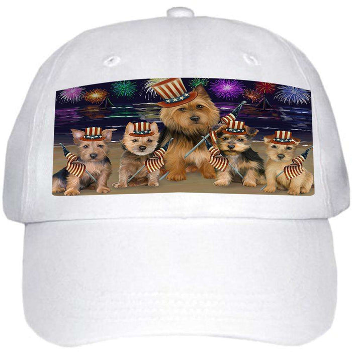 4th of July Independence Day Firework Australian Terriers Dog Ball Hat Cap HAT59913