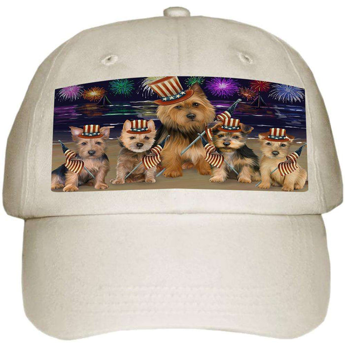 4th of July Independence Day Firework Australian Terriers Dog Ball Hat Cap HAT60927