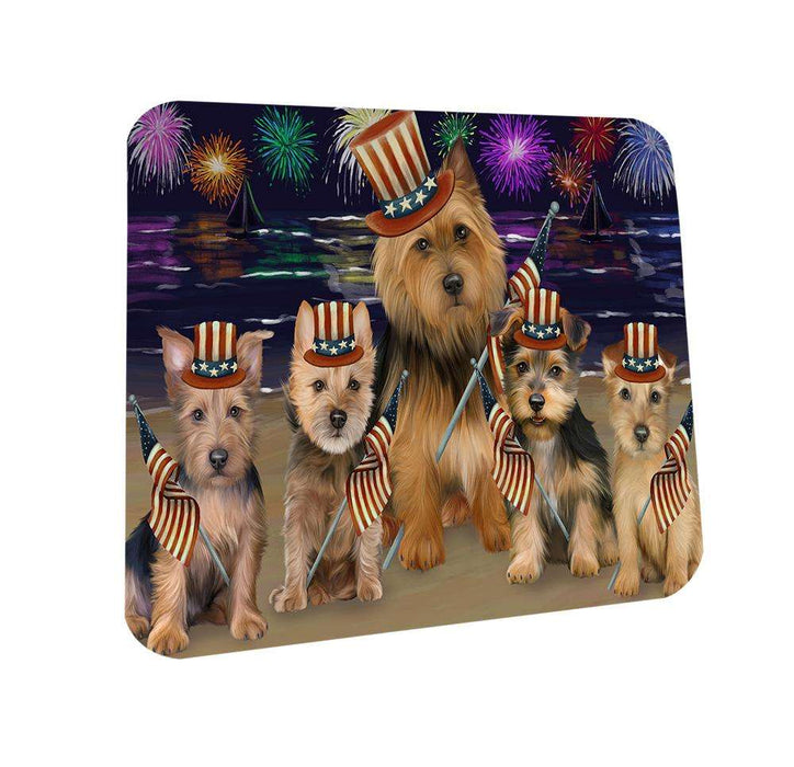 4th of July Independence Day Firework Australian Terriers Dog Coasters Set of 4 CST51967