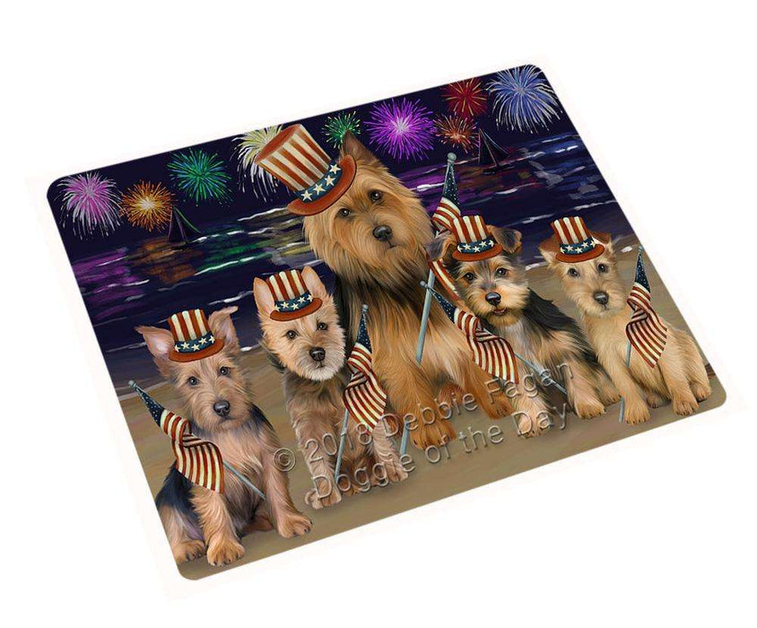 4th of July Independence Day Firework Australian Terriers Dog Cutting Board C60273
