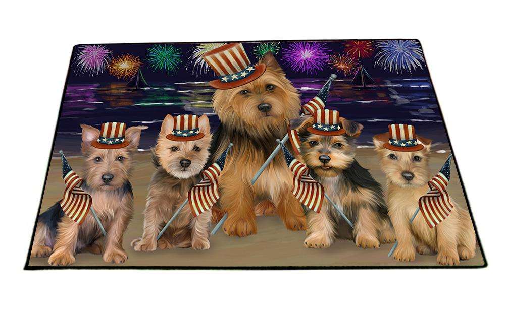 4th of July Independence Day Firework Australian Terriers Dog Floormat FLMS51657
