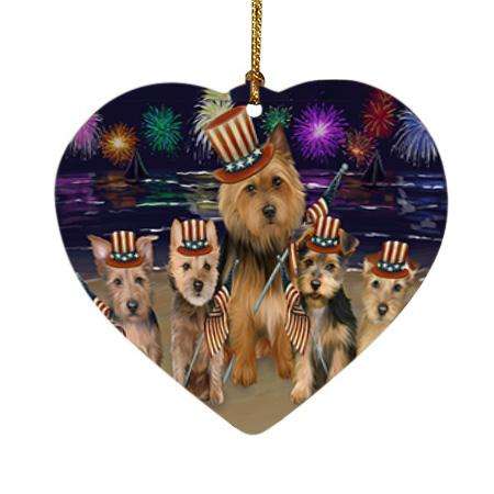 4th of July Independence Day Firework Australian Terriers Dog Heart Christmas Ornament HPOR52008
