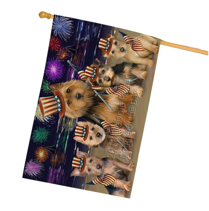 4th of July Independence Day Firework Australian Terriers Dog House Flag FLG52141