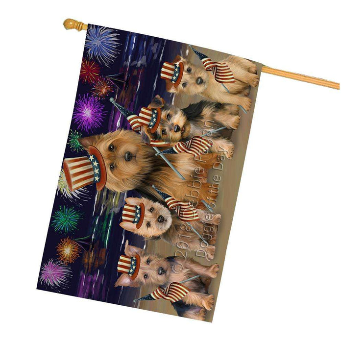 4th of July Independence Day Firework Australian Terriers Dog House Flag FLG52479