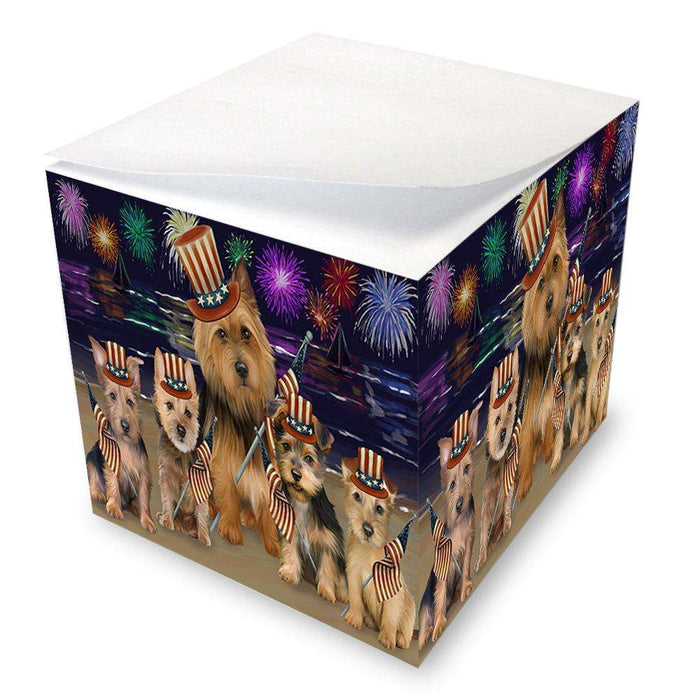 4th of July Independence Day Firework Australian Terriers Dog Note Cube NOC52008