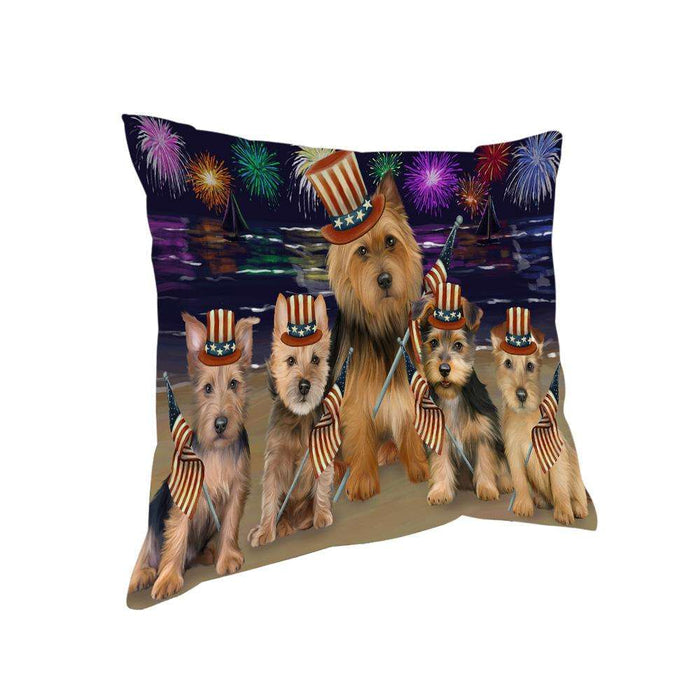4th of July Independence Day Firework Australian Terriers Dog Pillow PIL64396