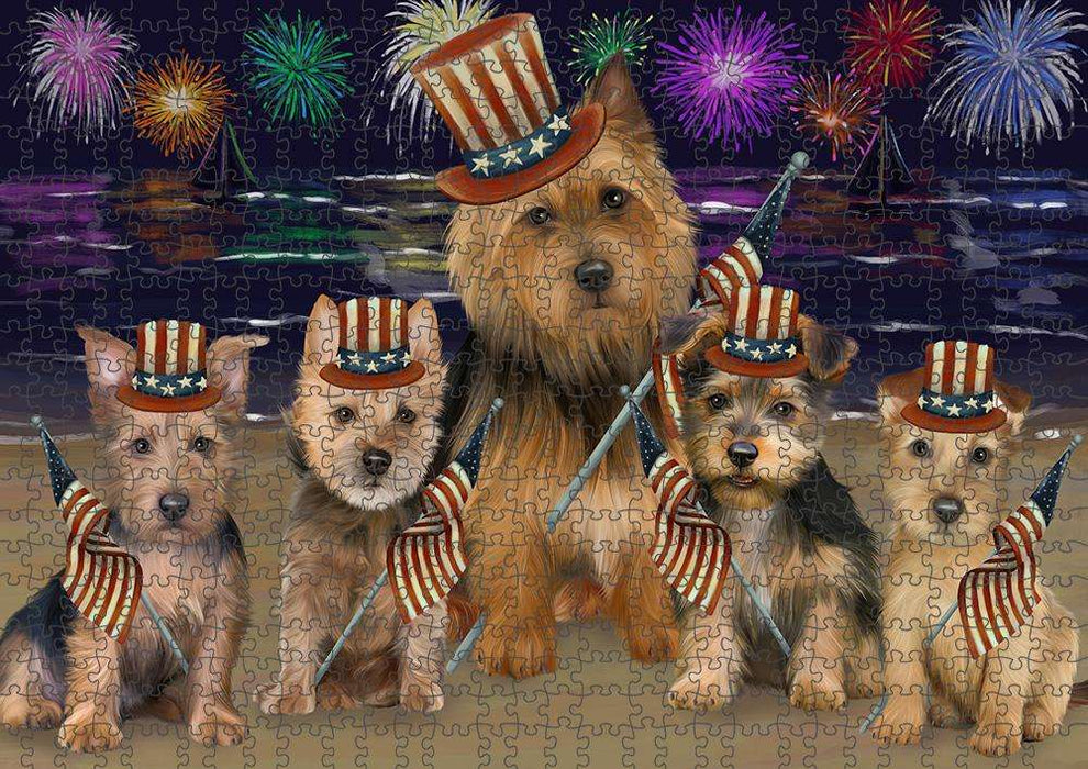 4th of July Independence Day Firework Australian Terriers Dog Puzzle with Photo Tin PUZL61125