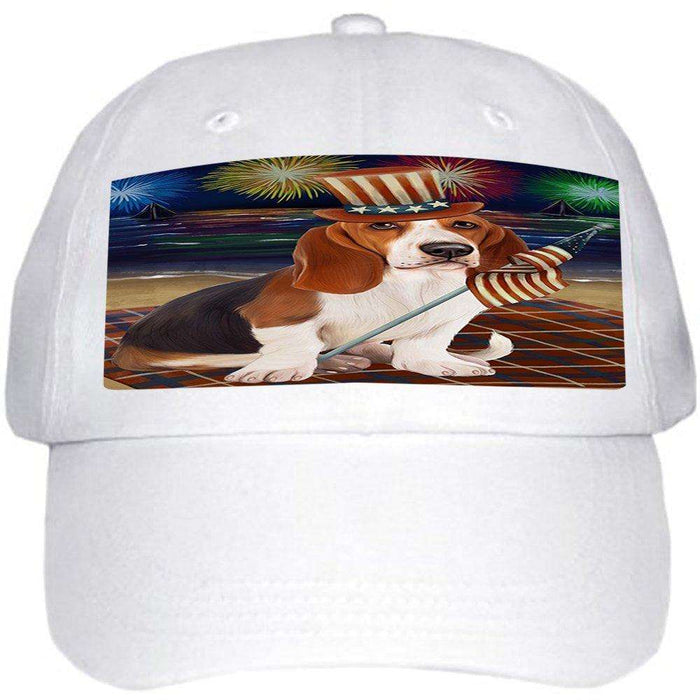 4th of July Independence Day Firework Basset Hound Dog Ball Hat Cap HAT48246
