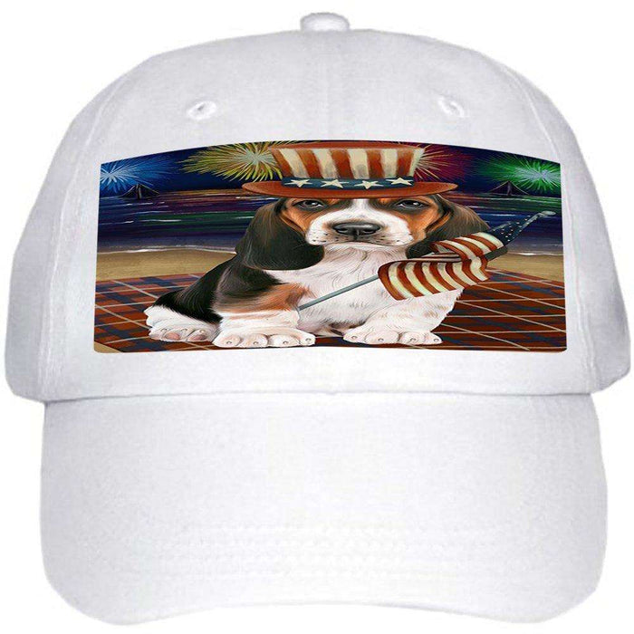 4th of July Independence Day Firework Basset Hound Dog Ball Hat Cap HAT48252