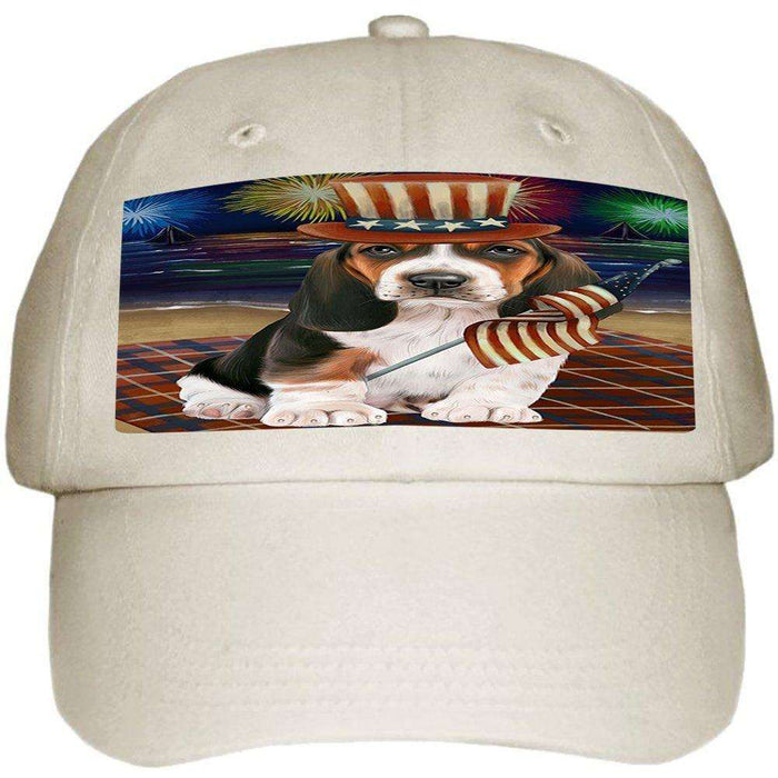 4th of July Independence Day Firework Basset Hound Dog Ball Hat Cap HAT48252