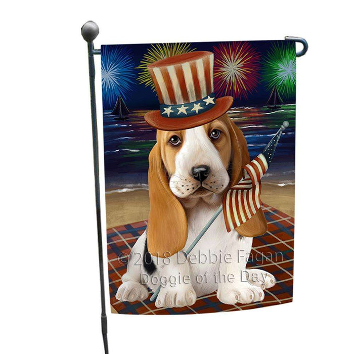 4th of July Independence Day Firework Basset Hound Dog Garden Flag GFLG49425