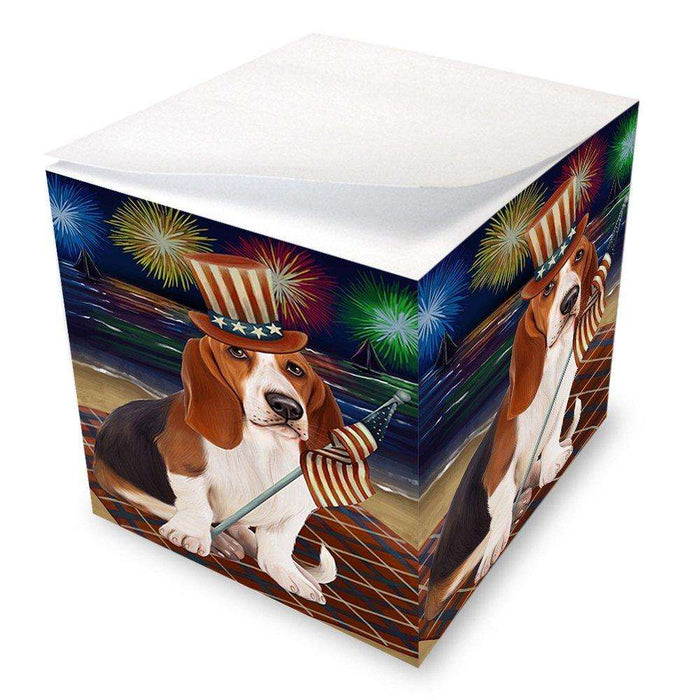 4th of July Independence Day Firework Basset Hound Dog Note Cube NOC48171