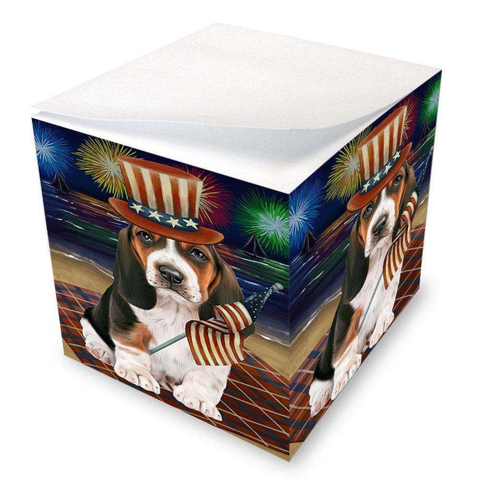 4th of July Independence Day Firework Basset Hound Dog Note Cube NOC48173