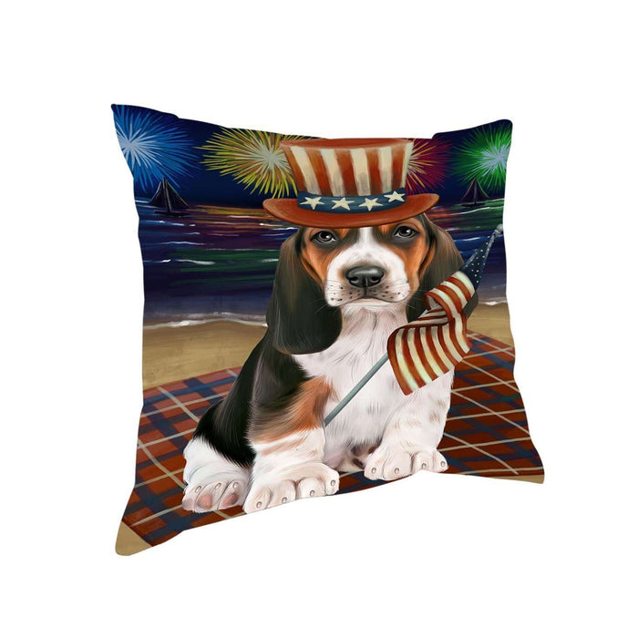 4th of July Independence Day Firework Basset Hound Dog Pillow PIL48744
