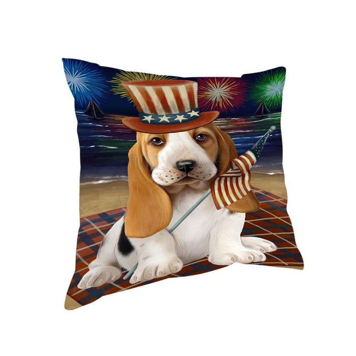 4th of July Independence Day Firework Basset Hound Dog Pillow PIL54240