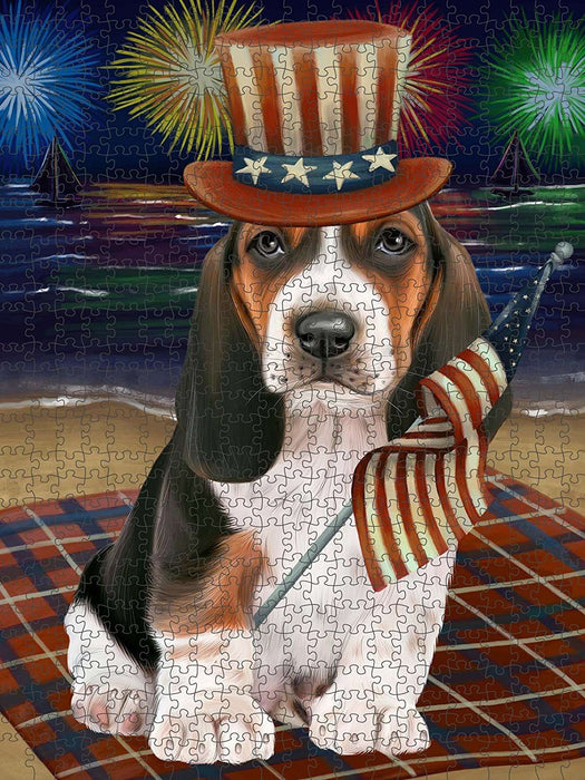 4th of July Independence Day Firework Basset Hound Dog Puzzle with Photo Tin PUZL48372