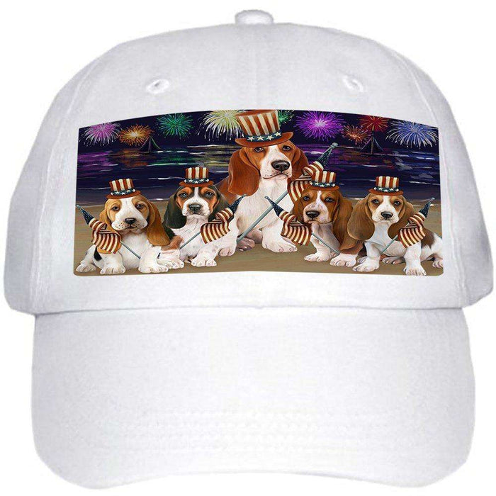 4th of July Independence Day Firework Basset Hounds Dog Ball Hat Cap HAT48249