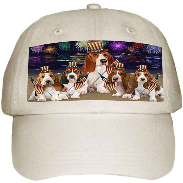 4th of July Independence Day Firework Basset Hounds Dog Ball Hat Cap HAT48249