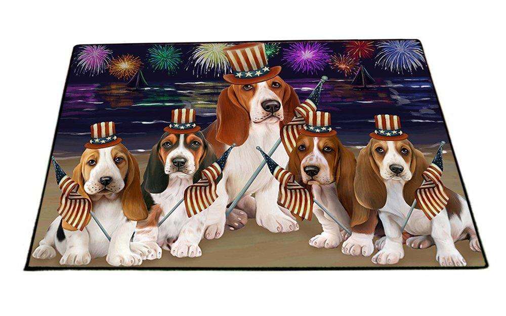 4th of July Independence Day Firework Basset Hounds Dog Floormat FLMSA48240