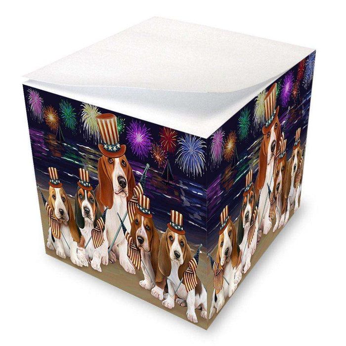 4th of July Independence Day Firework Basset Hounds Dog Note Cube NOC48172