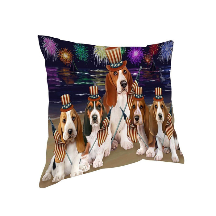 4th of July Independence Day Firework Basset Hounds Dog Pillow PIL48740