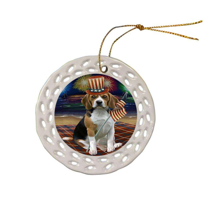4th of July Independence Day Firework Beagle Dog Ceramic Doily Ornament DPOR48720