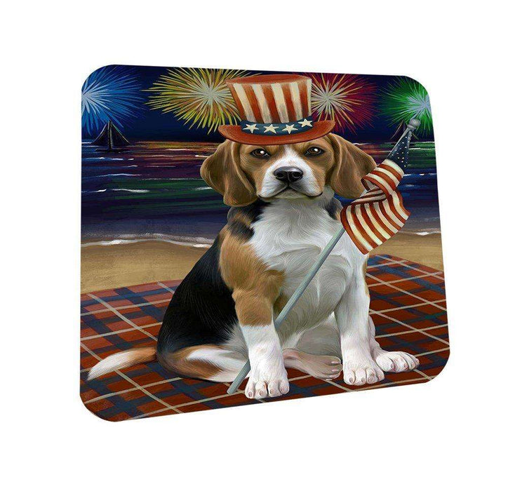 4th of July Independence Day Firework Beagle Dog Coasters Set of 4 CST48679