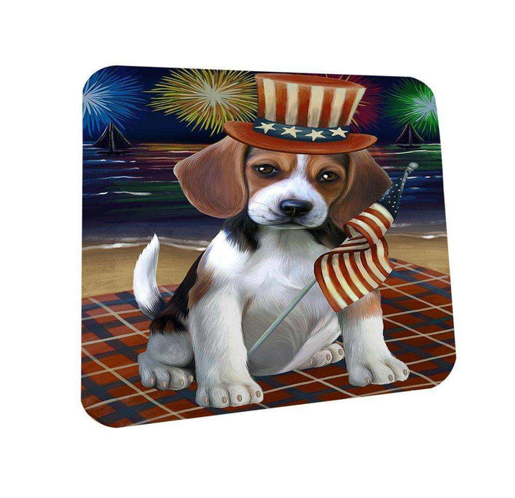 4th of July Independence Day Firework Beagle Dog Coasters Set of 4 CST48681