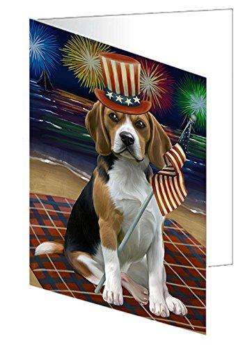 4th of July Independence Day Firework Beagle Dog Handmade Artwork Assorted Pets Greeting Cards and Note Cards with Envelopes for All Occasions and Holiday Seasons GCD50189