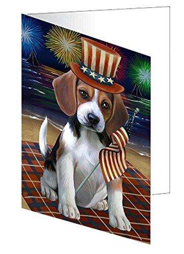 4th of July Independence Day Firework Beagle Dog Handmade Artwork Assorted Pets Greeting Cards and Note Cards with Envelopes for All Occasions and Holiday Seasons GCD50195