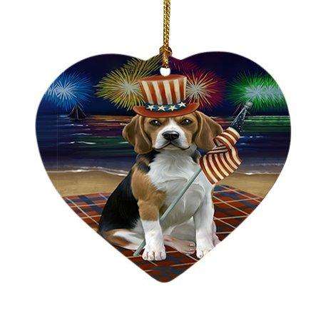 4th of July Independence Day Firework Beagle Dog Heart Christmas Ornament HPOR48720