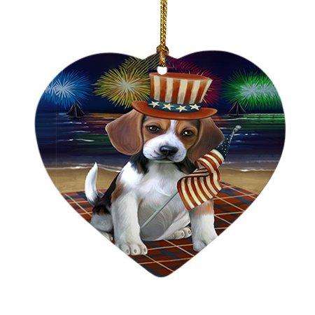 4th of July Independence Day Firework Beagle Dog Heart Christmas Ornament HPOR48722