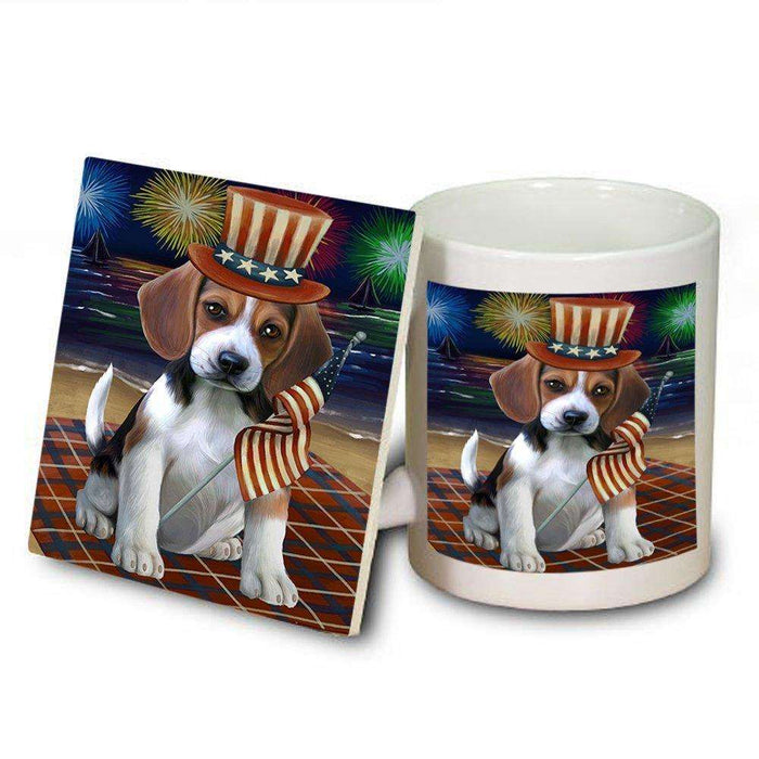 4th of July Independence Day Firework Beagle Dog Mug and Coaster Set MUC48714