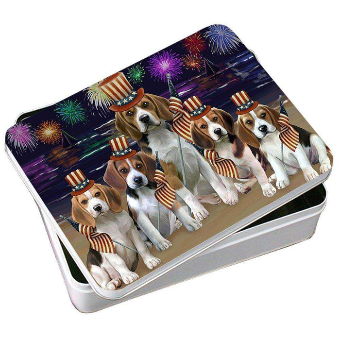 4th of July Independence Day Firework Beagle Dog Photo Storage Tin PITN48721