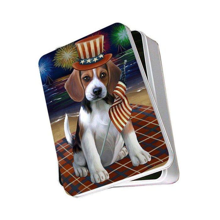 4th of July Independence Day Firework Beagle Dog Photo Storage Tin PITN48722