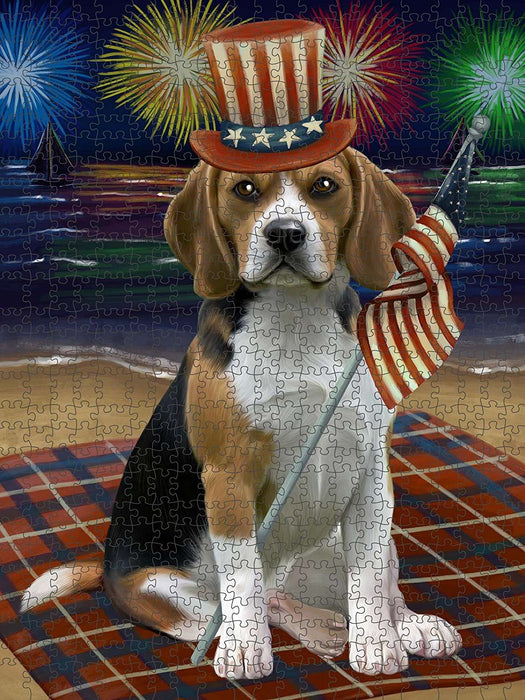 4th of July Independence Day Firework Beagle Dog Puzzle with Photo Tin PUZL49866 (300 pc.)