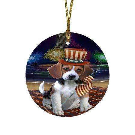 4th of July Independence Day Firework Beagle Dog Round Christmas Ornament RFPOR48713