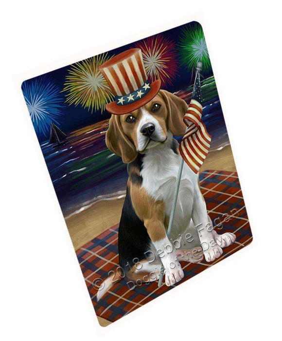 4th of July Independence Day Firework Beagle Dog Tempered Cutting Board C49854 (Large)