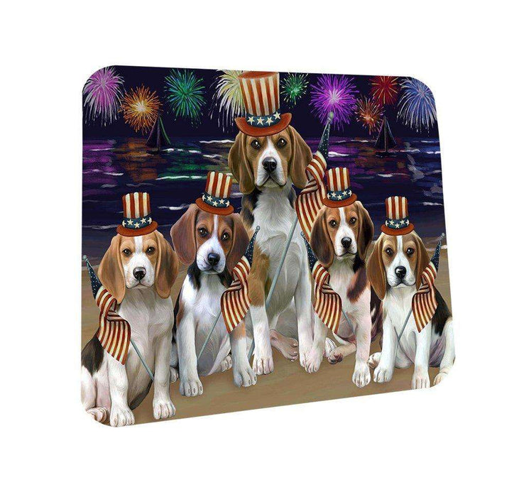 4th of July Independence Day Firework Beagles Dog Coasters Set of 4 CST48680