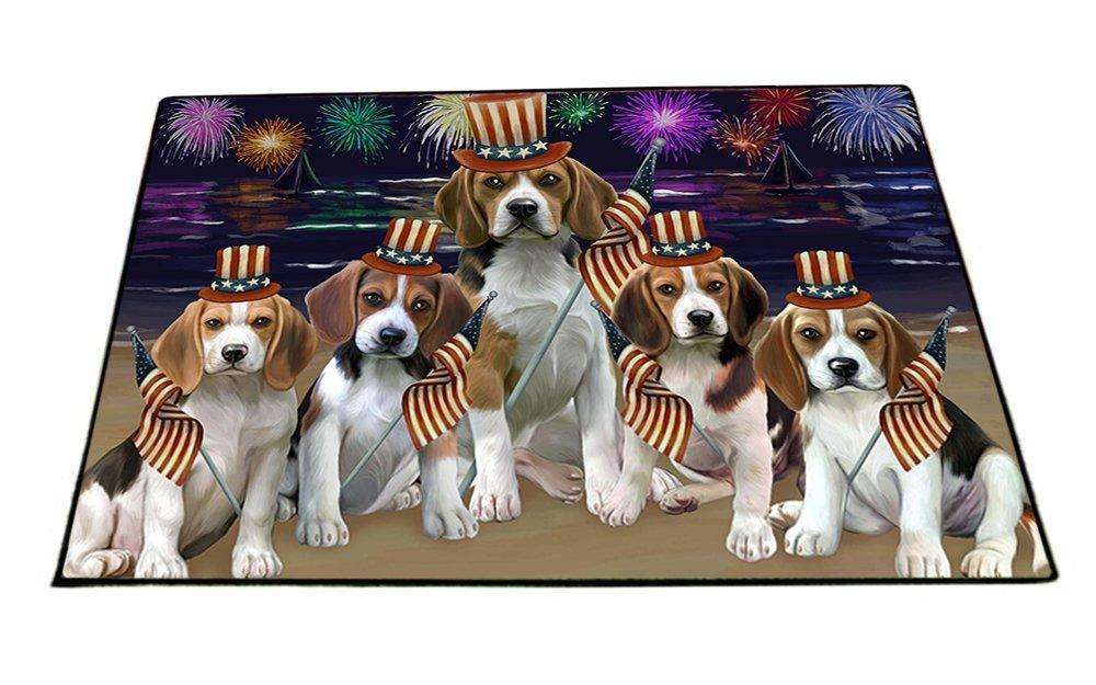 4th of July Independence Day Firework Beagles Dog Floormat FLMS49299