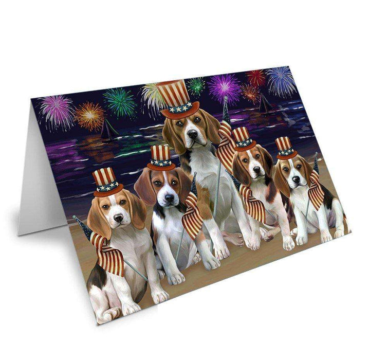 4th of July Independence Day Firework Beagles Dog Handmade Artwork Assorted Pets Greeting Cards and Note Cards with Envelopes for All Occasions and Holiday Seasons GCD50192