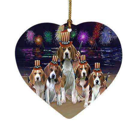 4th of July Independence Day Firework Beagles Dog Heart Christmas Ornament HPOR48721