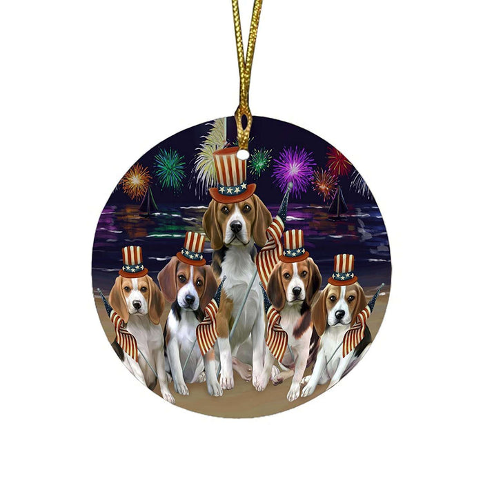 4th of July Independence Day Firework Beagles Dog Round Christmas Ornament RFPOR48712