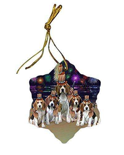 4th of July Independence Day Firework Beagles Dog Star Porcelain Ornament SPOR48713
