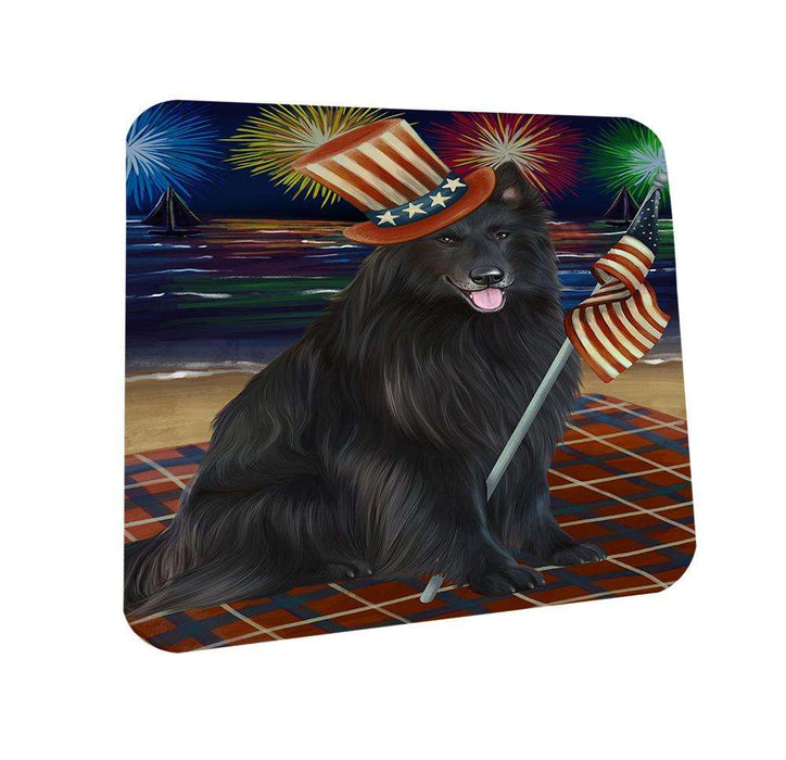 4th of July Independence Day Firework Belgian Shepherd Dog Coasters Set of 4 CST49657