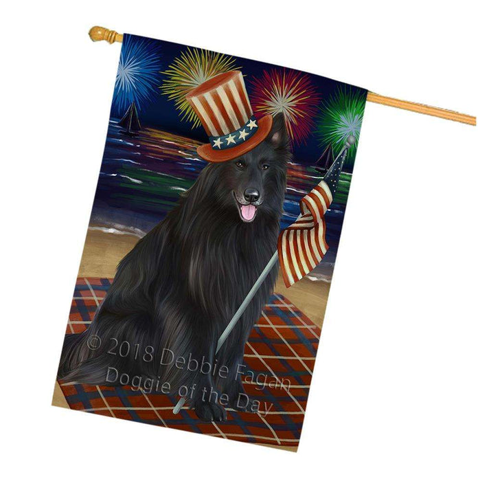 4th of July Independence Day Firework Belgian Shepherd Dog House Flag FLG49562