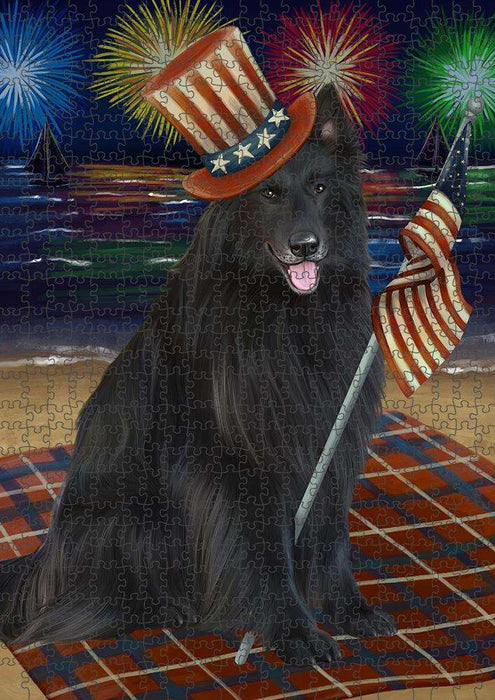 4th of July Independence Day Firework Belgian Shepherd Dog Puzzle with Photo Tin PUZL52497