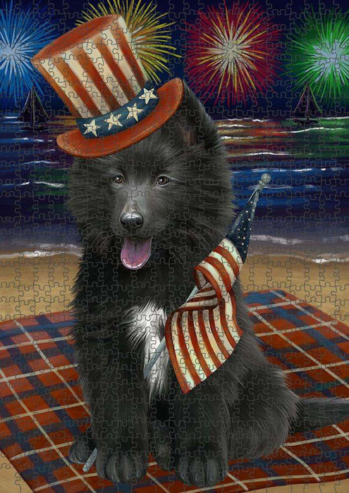 4th of July Independence Day Firework Belgian Shepherd Dog Puzzle with Photo Tin PUZL52503