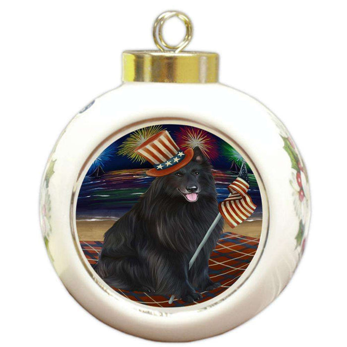 4th of July Independence Day Firework Belgian Shepherd Dog Round Ball Christmas Ornament RBPOR49597