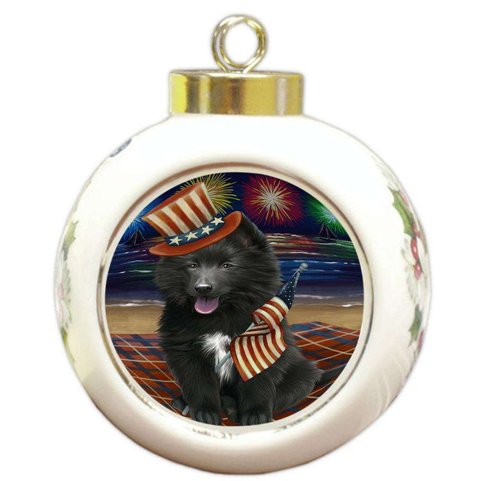 4th of July Independence Day Firework Belgian Shepherd Dog Round Ball Christmas Ornament RBPOR49599